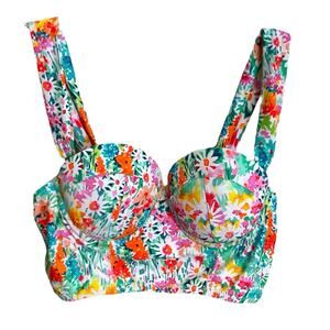 Raisins Bikini Swim Top Women's Size S Multicolor Floral Push Up Removable Strap